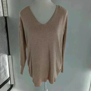 Debut Womens Size S/M Beige/cream Criss Cross Tie Back Long Sleeve Sweater EUC